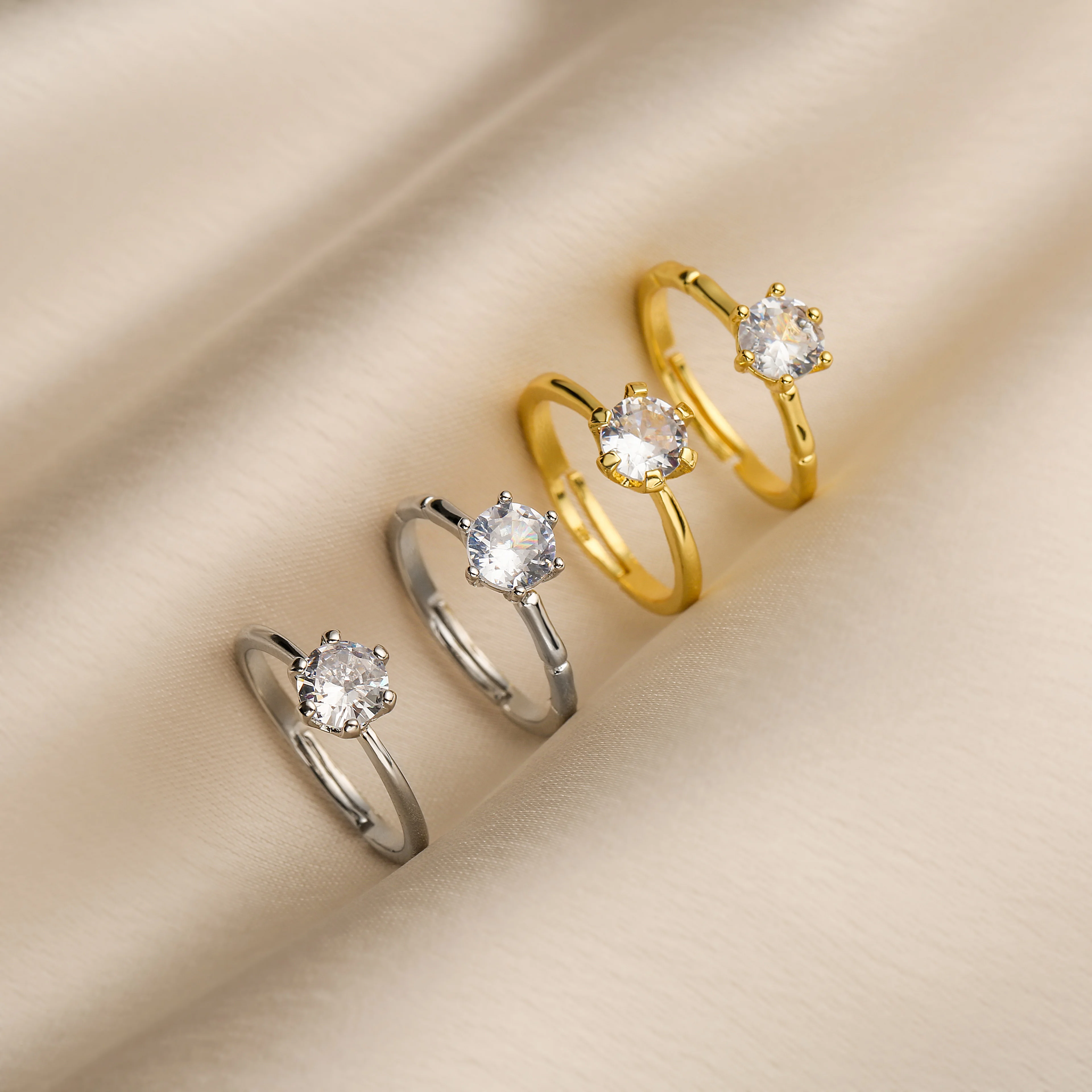 HECHENG,Half Jewel Round Diamond Ring Luxury Simple Copper Metal Wedding Ring 1 Piece