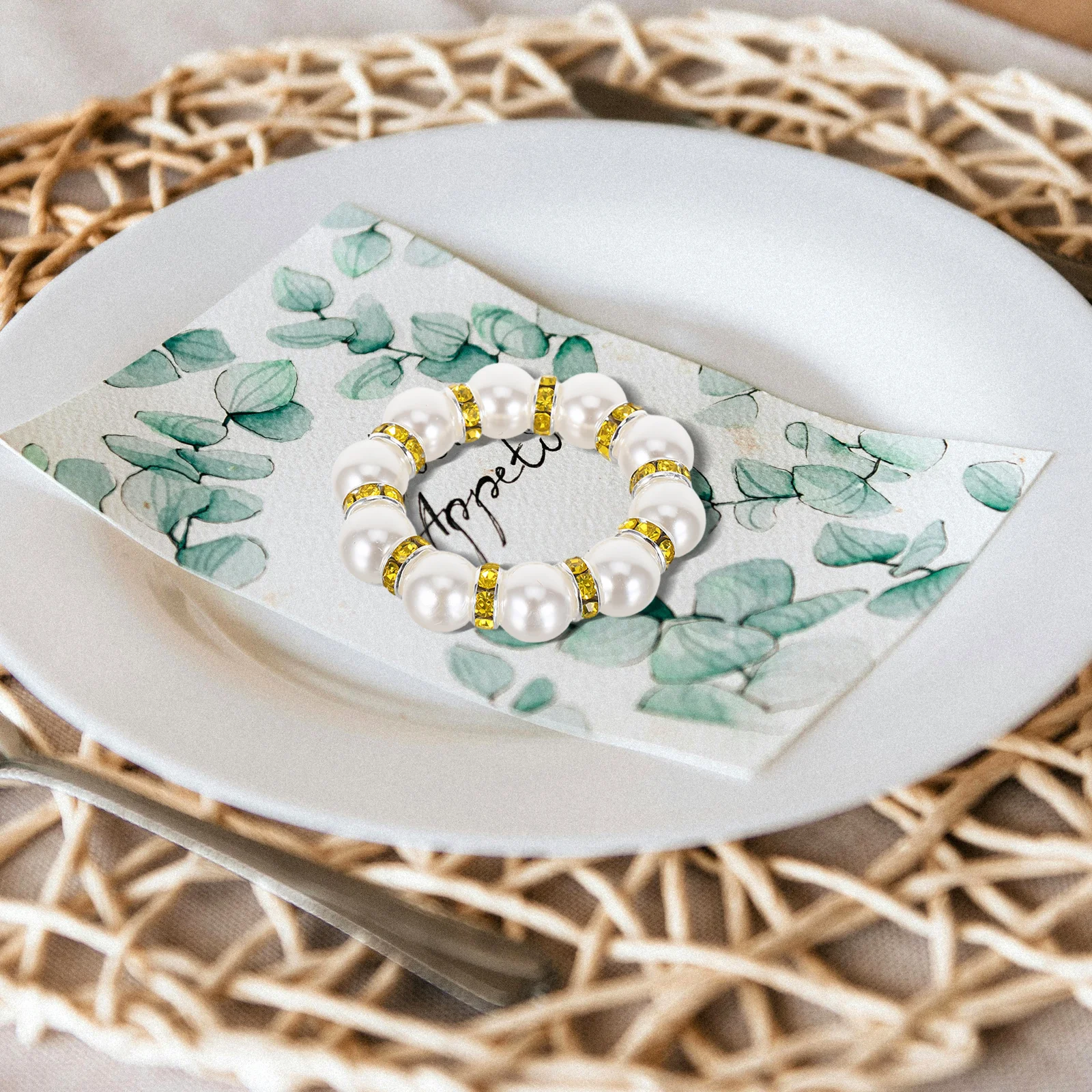 

20pcs Wedding Rings Imitation Beaded Dinner Napkin Holder For Table Setting Banquet Party Supplies Decorative Napkin Buckle