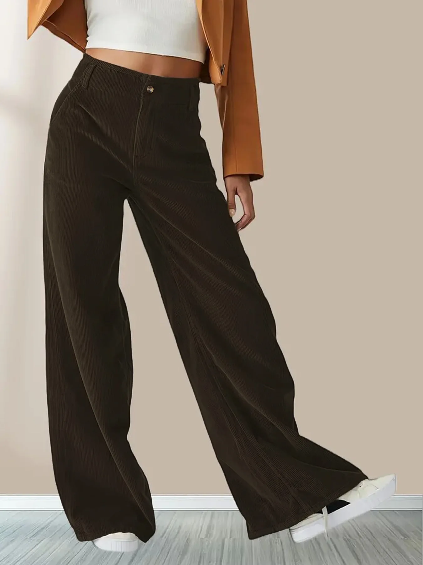 Autumn and winter new corduroy high waist slimming casual straight leg pants for women