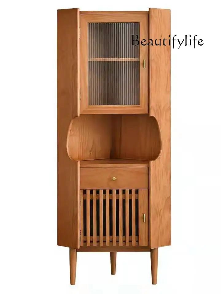 

Nordic solid wood corner cabinet wine cabinet living room corner modern simple small apartment locker