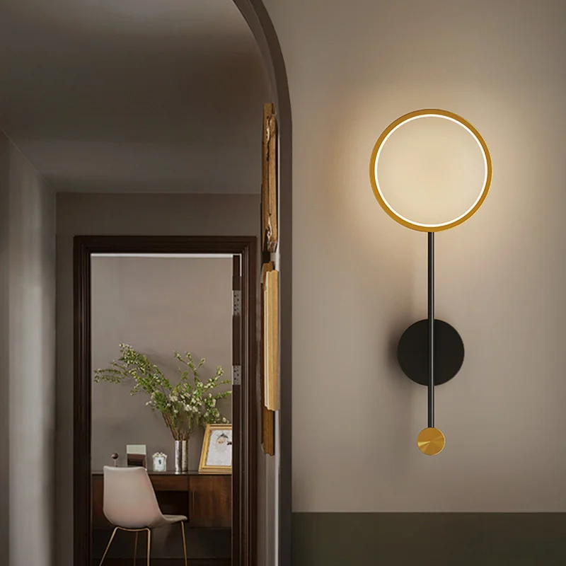 

Wall Golden Wall Lamp Nordic Light Round Bedroom Bedside Living Room Background Corridor Aisle Luxury Iron LED Wall Lamp