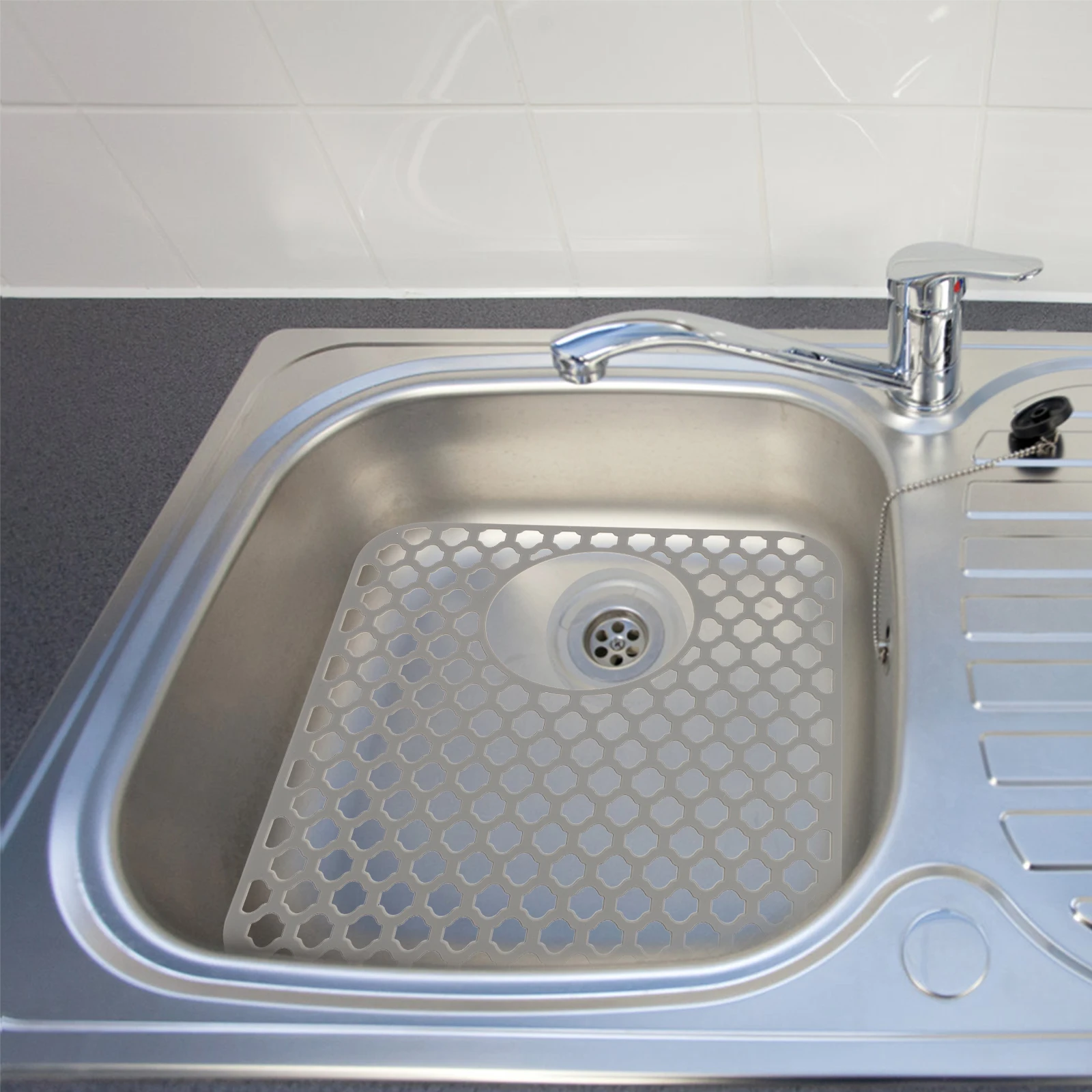 

Silicone Kitchen Sink Mat Non Slip Draining Pad for Stainless Steel Countertop Antiskid Mats Sound Proof Hollow Design Easy