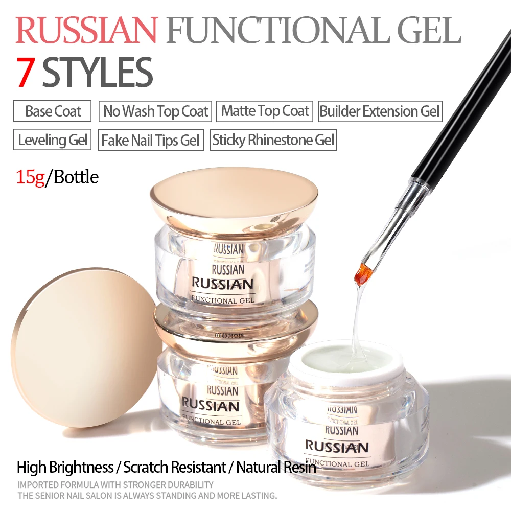 Vendeeni Russian Leveling Functional Gel Nail Polish Base Coat Non-Stick Powder Matte Top Coat Solid Nail Tips Gel Builder Gel