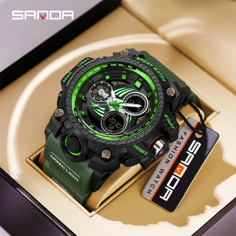 

Sanda 3155 New Hot selling Youth Electronic Night Light Waterproof Fashion Shock proof Alarm Clock Men's Watch