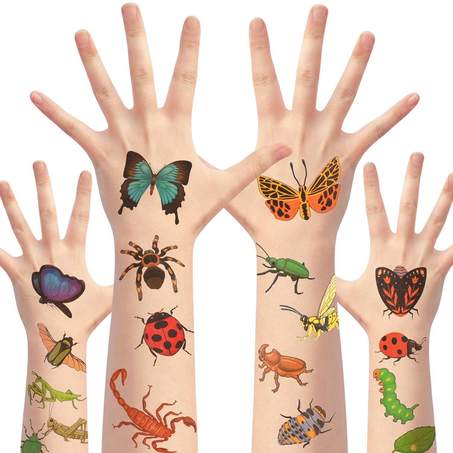 24 Sheets Insect Temporary Tattoos 2 Inch Bug Nature Non-Toxic Tats Butterfly Bee Dragonfly Ladybug Waterproof Body Stickers