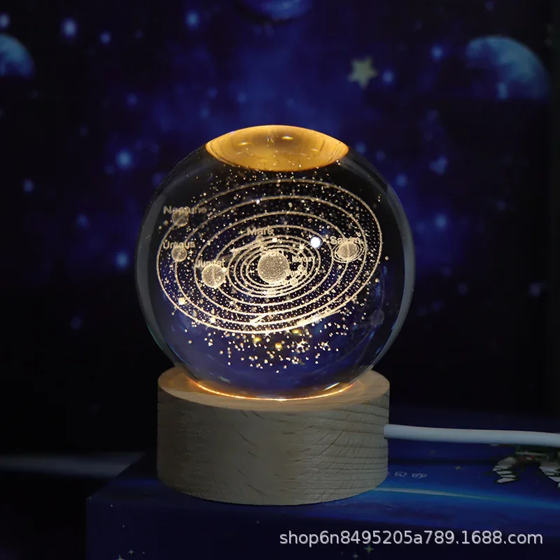 Creative 3D engraving crystal ball night light luminous crystal ball desktop ornament