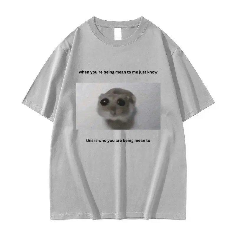 Sad Hamster When You\'re Mean To Me Funny Meme T-Shirts Men Women Cute O-Neck Clothing T-shirt Casual 100% Cotton Oversized Tees