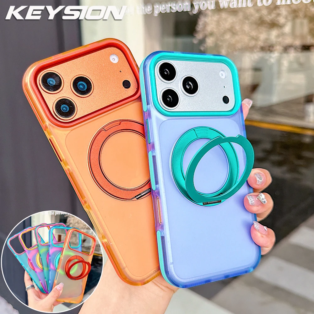 

KEYSION Color blocking 360°Ring Stand Magnetic Case for MagSafe for iPhone 14 15 16 17 Pro Max Matte Shockproof Phone Back Cover
