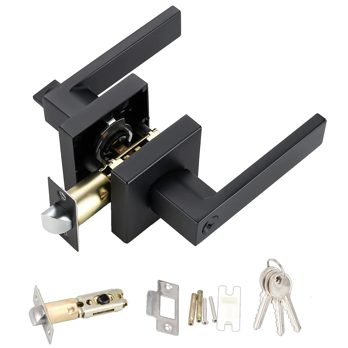 Heavy Duty Door Lever Door Lock Square Door Handles Entry Door Levers Front and Exterior Door Handle Set,With Key