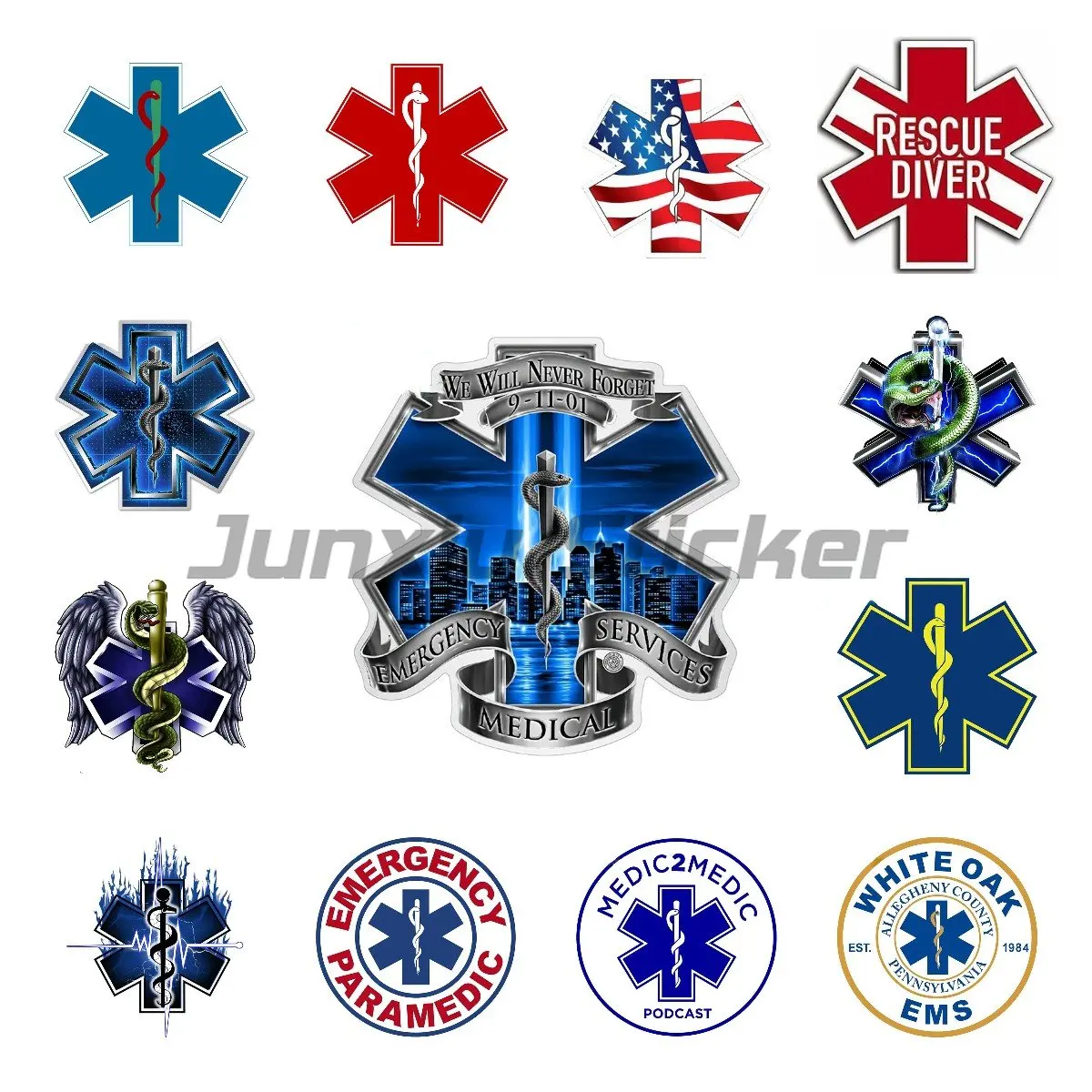 Emergency Medical Technician Sticker Combat Medic Decals Red Cross Stickers Star of Life Stickers PVC Car Stickers