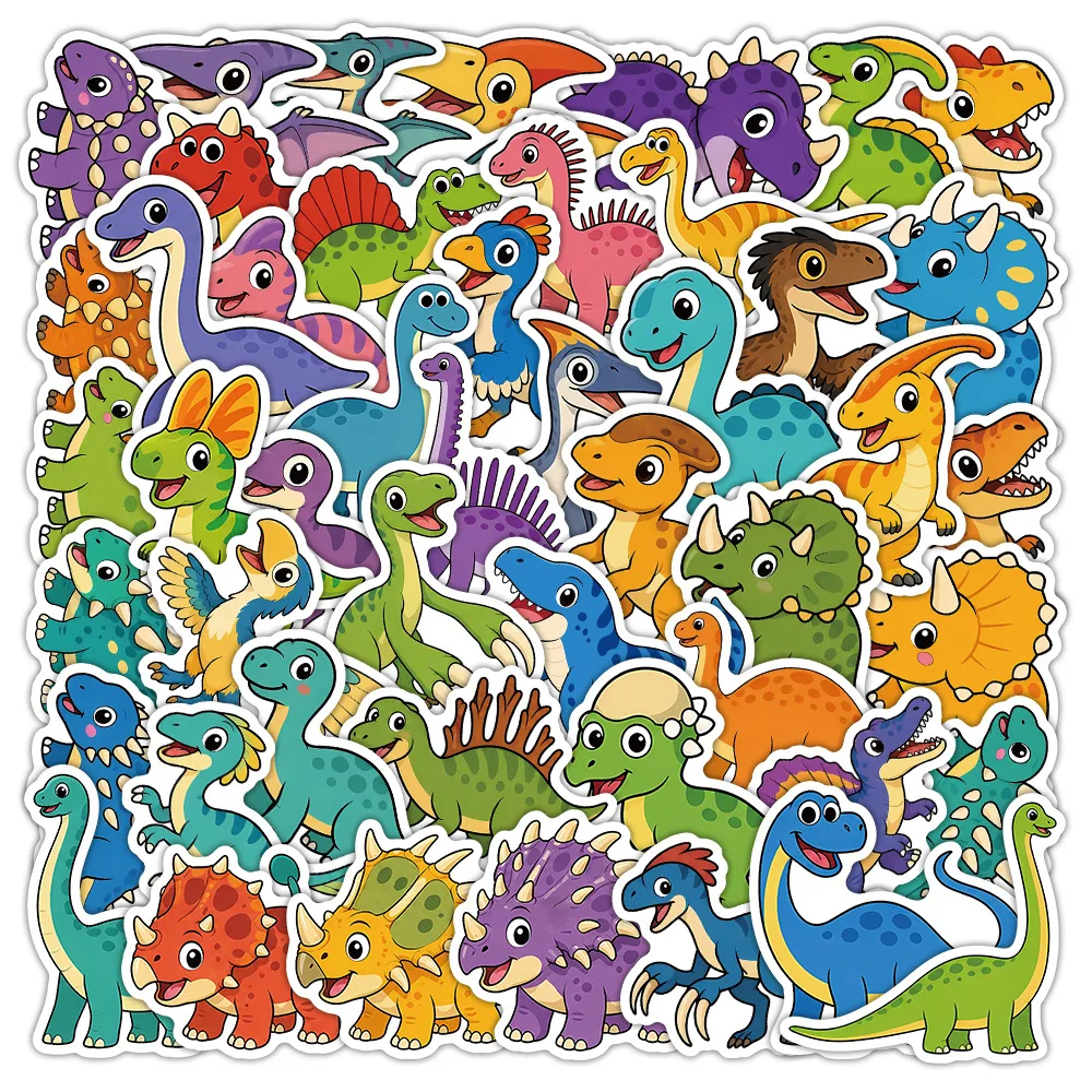 50 Pcs Cute Cartoon Dinosaur Stickers Creative Waterproof Vinyl Decals for Laptop Phone Luggage Gift