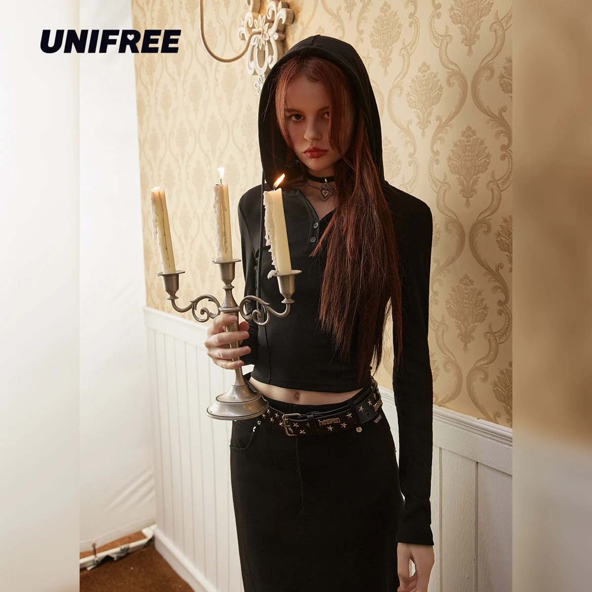 

UNIFREE Long Sleever Hooded Women T-Shirt Black Slim Casual Simplicity Coat Sport Streetwear Tighten Your Waist Tops