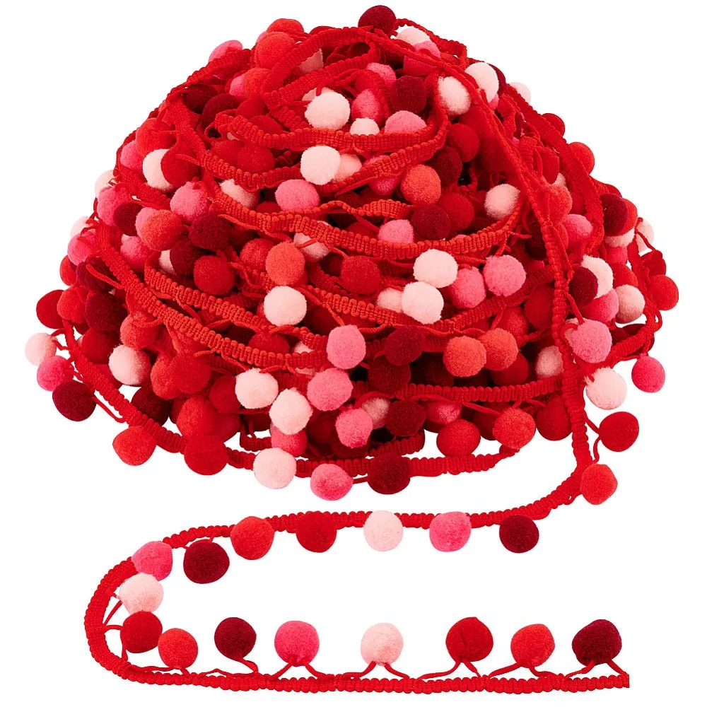 6.5 Yards Gradient Color Polyester Ball Tassel Ribbons for Party Decoration Red 1 inch(25~26mm)