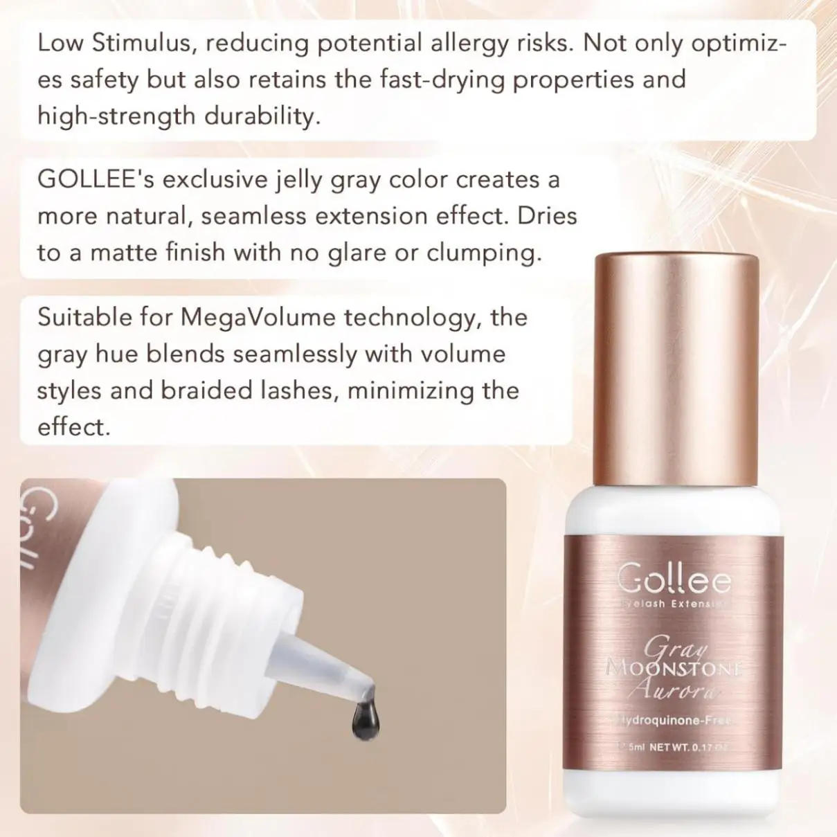 5 個 GOLLEE ゼリーグレープロフェッショナルまつげエクステンション接着剤速乾性 0.5-1 秒長持ち 6-8 週間低刺激性 SGS 認定