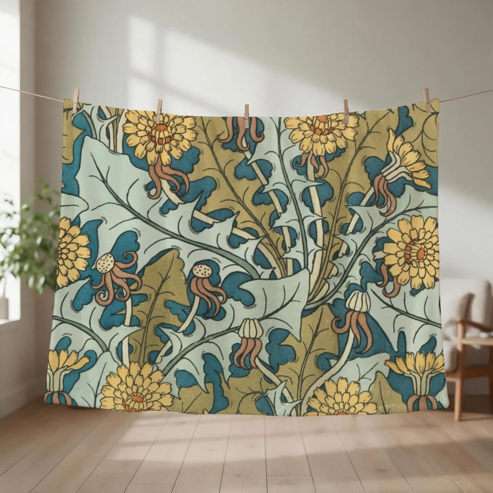 Art Nouveau Dandelion Throw Blanket couch cozy soft plush fuzzy picnic outdoor blanket