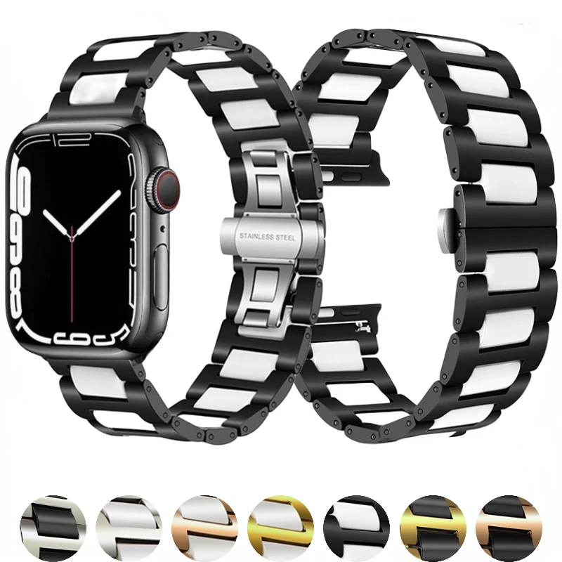 

Металлический керамический ремешок для Apple watch Ultra 49 мм 9 8 7 45 мм 41 мм, роскошный керамический браслет для iwatch 6 5 4 3 2 SE 44 мм 40 мм 42 мм