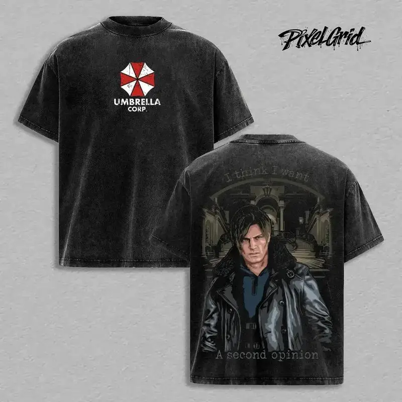 Game Resident Evil Leon Graphic T Shirt Men Women Washed Cotton Tshirts Vintage Casual Clothing Harajuku Male Street T-shirt
