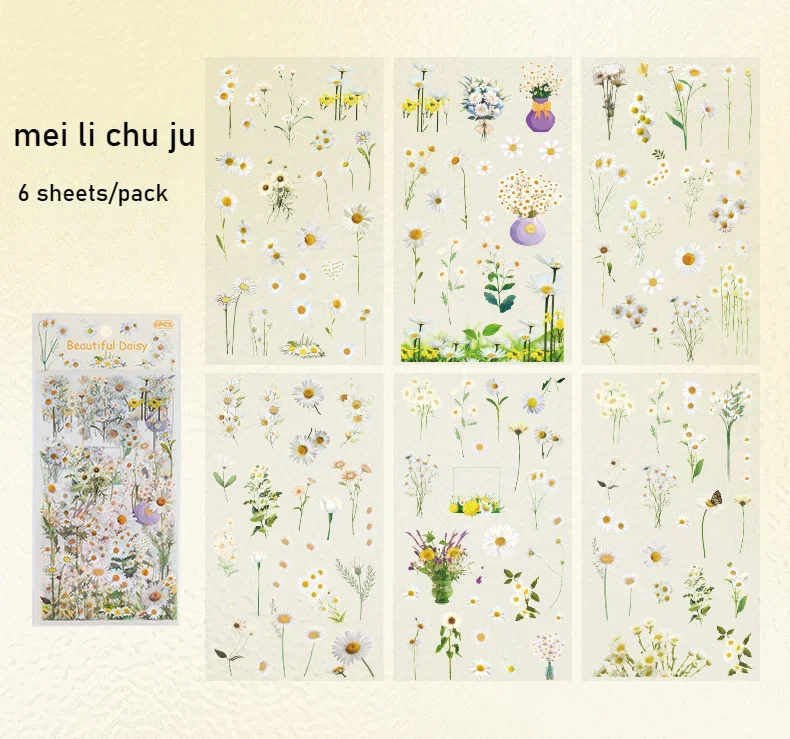 6 Sheets/pack PET Die-cut Sticker Retro Plants Flowers Ferns Clovers Lavenders DIY Scrapbook Junk Journal Collage Materials