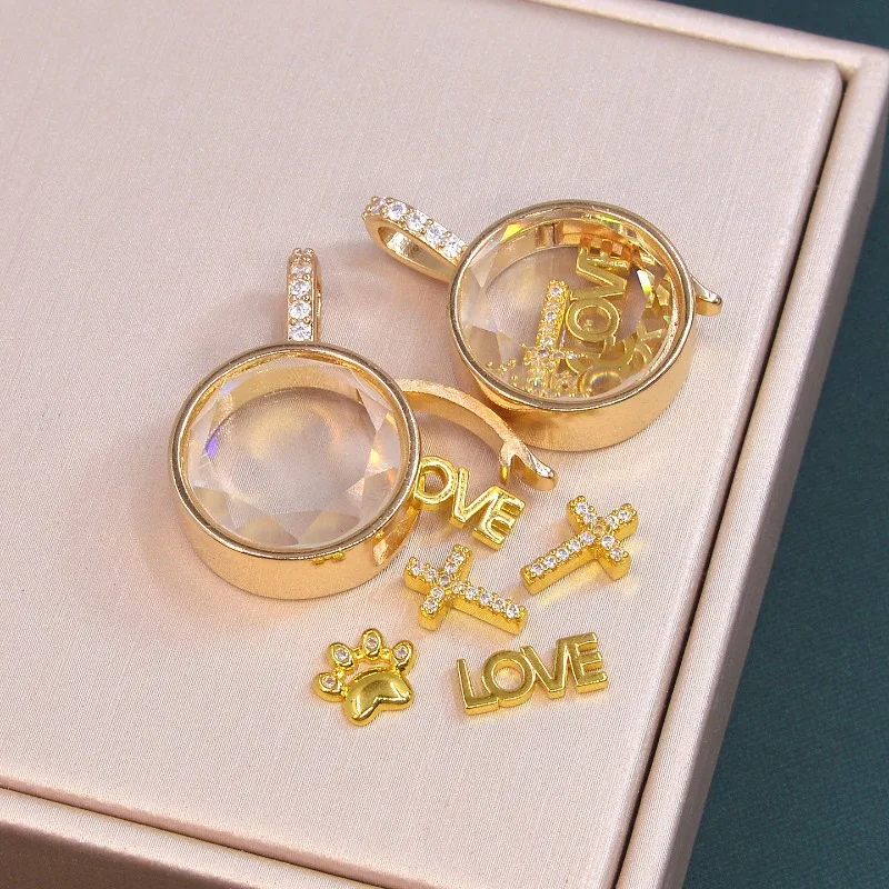 صندوق شفاف قلادة ساحرة قلادة متمحور DIY تصميم مجوف 18K سلسلة مطلية بالذهب شخصية مدلاة هدية مجوهرات جارديان