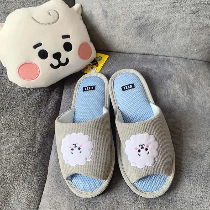 Kawaii Bt21 Anime Peripheral Shooky Cooky Chimmy Mesh Anti-Slip Home Shoes Cute Girls Y2K Autumn Comfortable Cotton Slippers