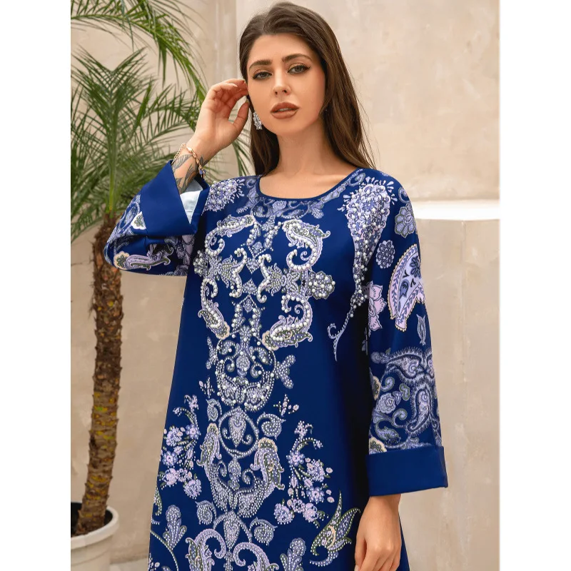 Robe de Style arabe à manches longues pour femmes, brodée de corde à la mode, décontractée et confortable