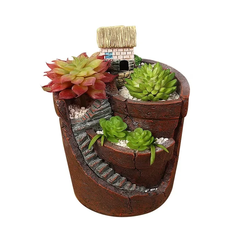 Nordic creative round succulent flower pot Lazy succulent pot succulent plant mini cartoon resin flower pot