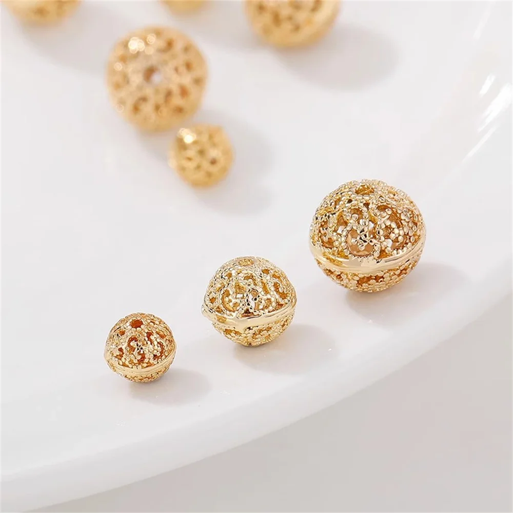 

14K Gold-wrapped Carved Hollow Ball Beads Diy Flower Bracelets Pearl Bracelets Necklaces Bead Material Jewelry Accessories L136