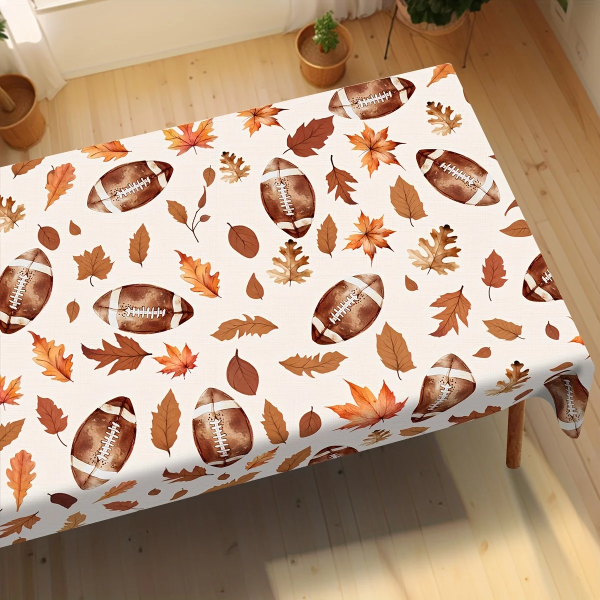 One autumn tablecloth, football and maple leaf decorated tablecloth, Thanksgiving tablecloth