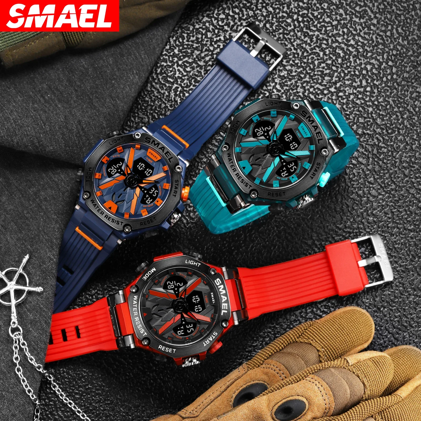 SMAEL alloy men\'s multifunctional sports waterproof electronic watch 8087