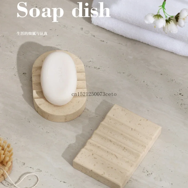 Wabi Sabi Wind Tunnel Stone Soap Dish Advanced Light Luxury Drainage Soap Rack Home bathroom soap box bathroom accessories