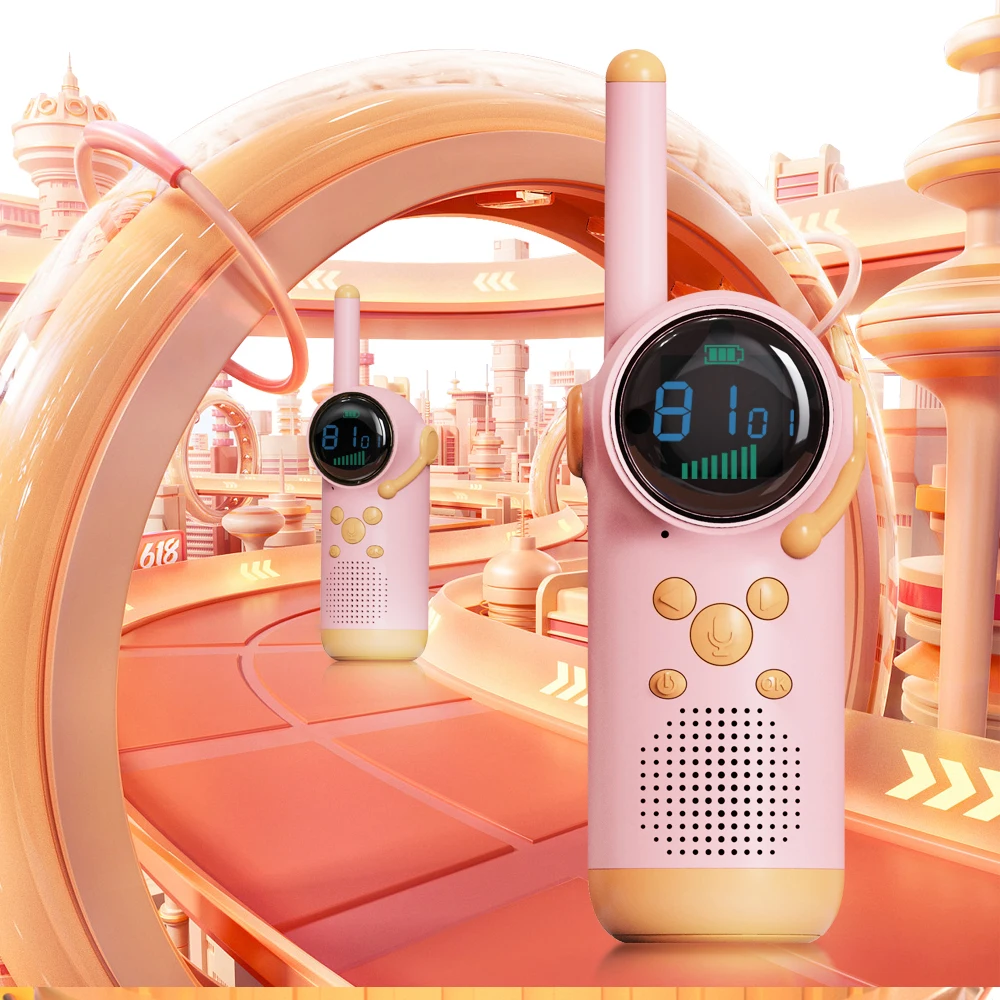 2PCS Kids Walkie Talkie Toy 8 Channels LCD Screen LED Flashlight Intercom Distance 1.5-3KM Parent-child Interaction Recharge