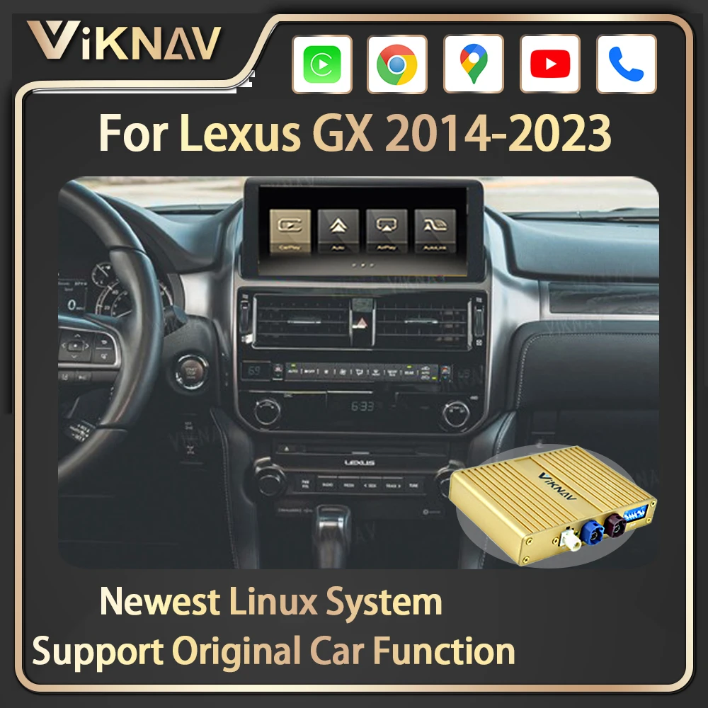 Viknav Linux System For Lexus GX 2014-2023 OEM Car Decoder Box Interface MuItimedia Wireless Apple CarPlay DSP DVD Android Auto