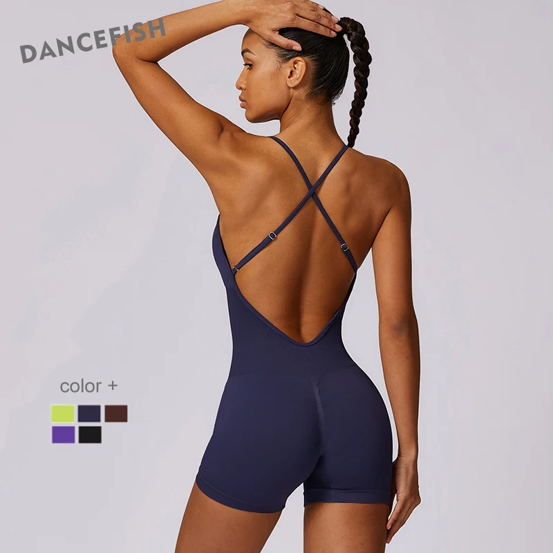 

DANCEFISH Adjustable Cross Beautiful Back Seamless Sportwear Women's Tight-Fit Slim Hip-Lift Fitness Suit Aerial Yoga Jumpsuit