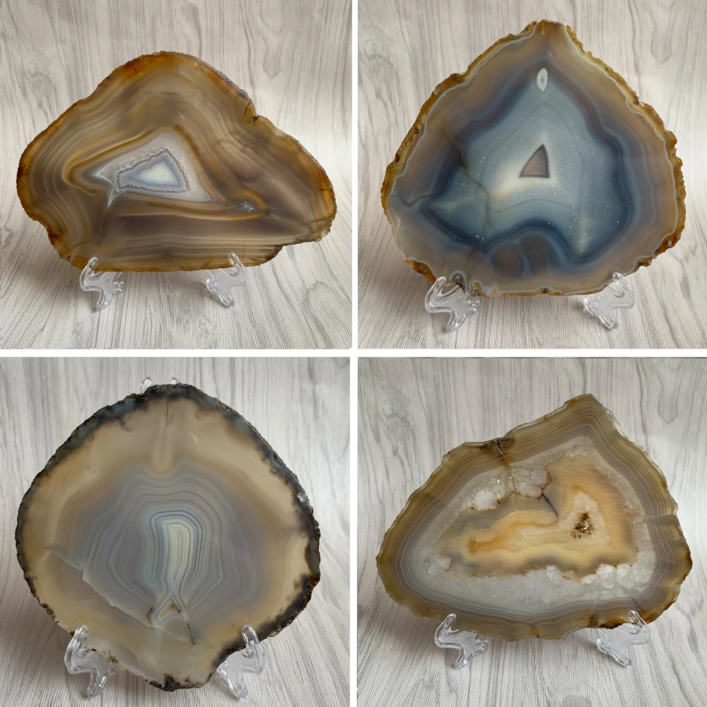 Natural Agate Slice Coasters Feng Shui Decoration Crystal Slab Rock Polished Quartz Salver Healing Stone Reiki Divination