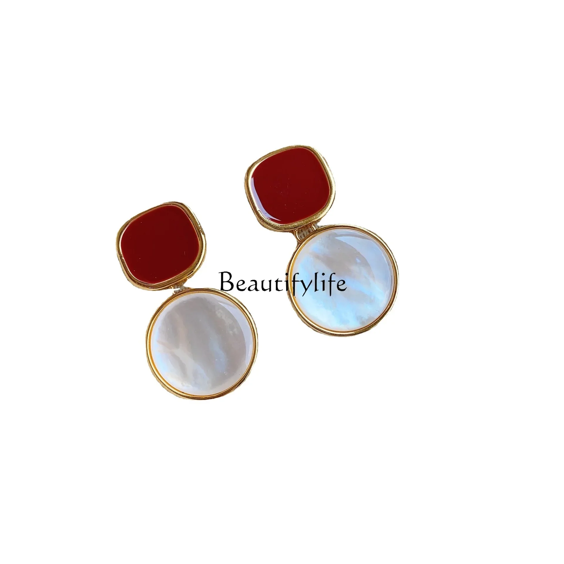 

Light luxury high-end red temperament stud earrings, French retro earrings