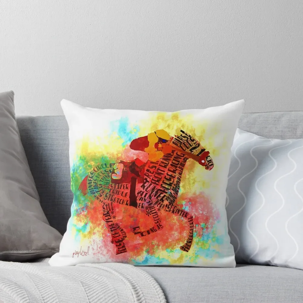 Colorful Horse Racing in Typography Design Throw Pillow Pillow Cases Decorative pillow pillowcase home decor items