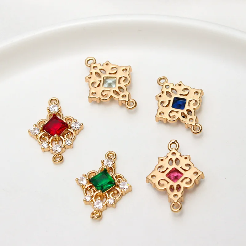 1pcs Copper Micro-set Zircon Retro Geometric Hollow Pendant Diy Bracelet Necklace Ear Jewelry Accessories Material Charms