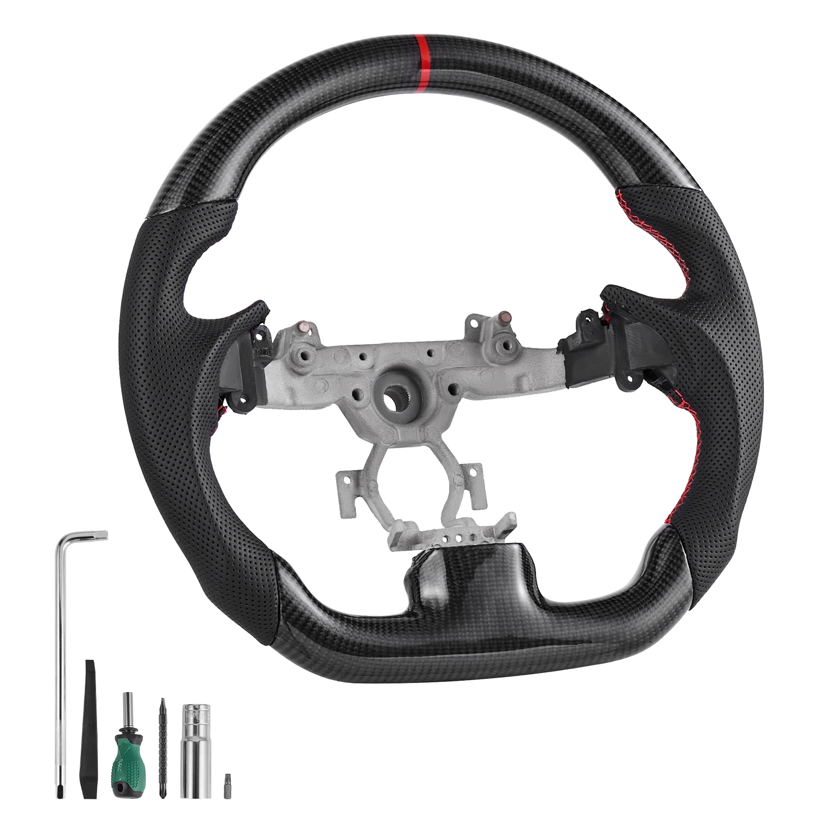 

SucceBuy Steering Wheel Carbon Fiber Steering Wheel D-Shaped Flat-Bottom Leather Grip with Non-Slip Texture & Precise Stitching