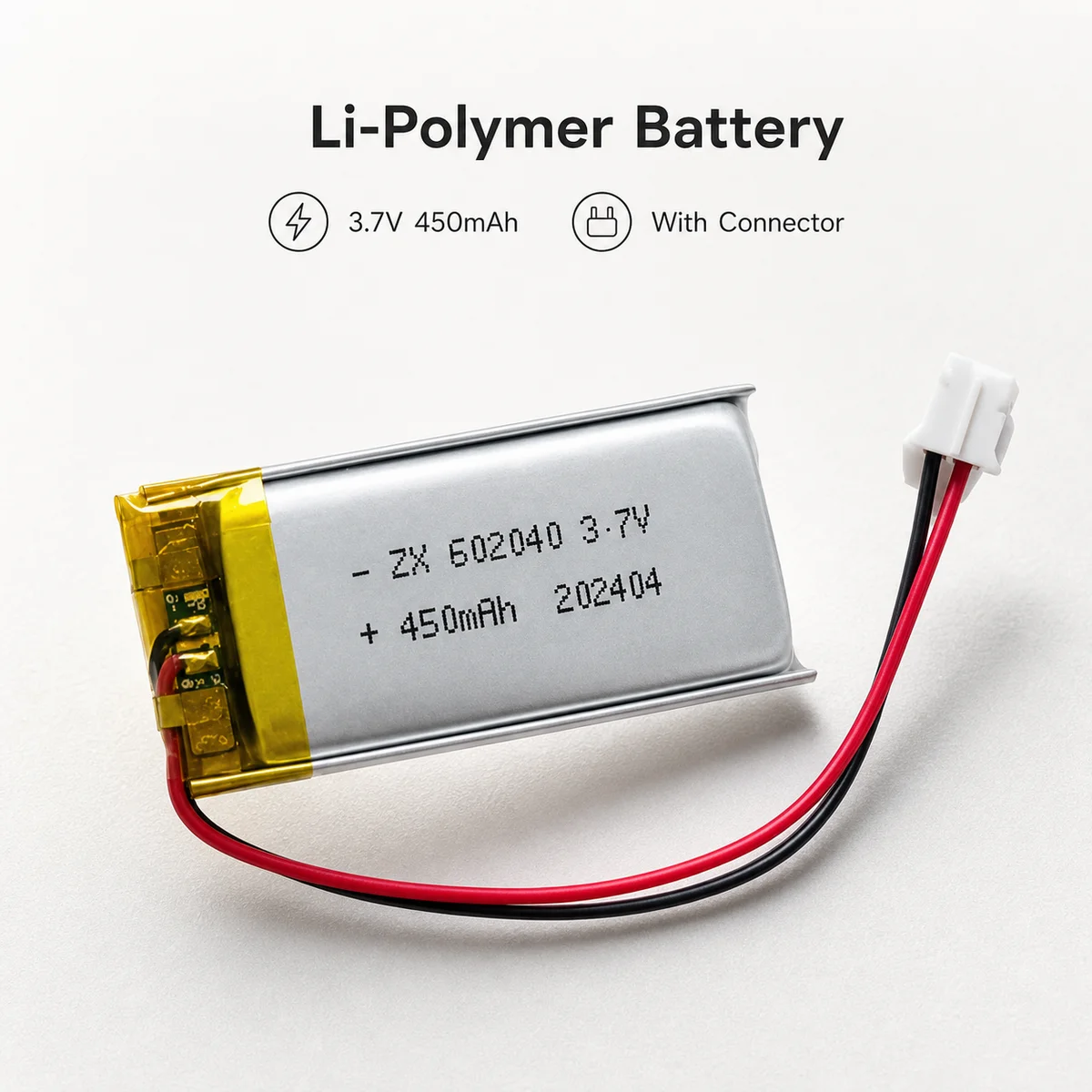602040 3.7V 450mAh LiPo Rechargeable Battery Pack for GPS MP3 MP4 MP5 Car DVR Tachograph Headphone Li-ion Cell