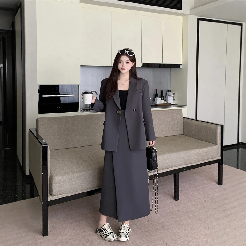 

Slimming Effect Faionable Suit Set for Women High Waist Skirt And Jaet Two Piece Ensemble Ele Sle Comfortable Material