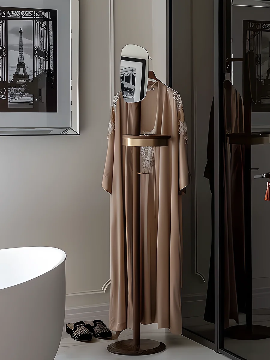 

Simple modern living room movable with mirror solid wood coat rack marble bedroom floor multi-functional hanger
