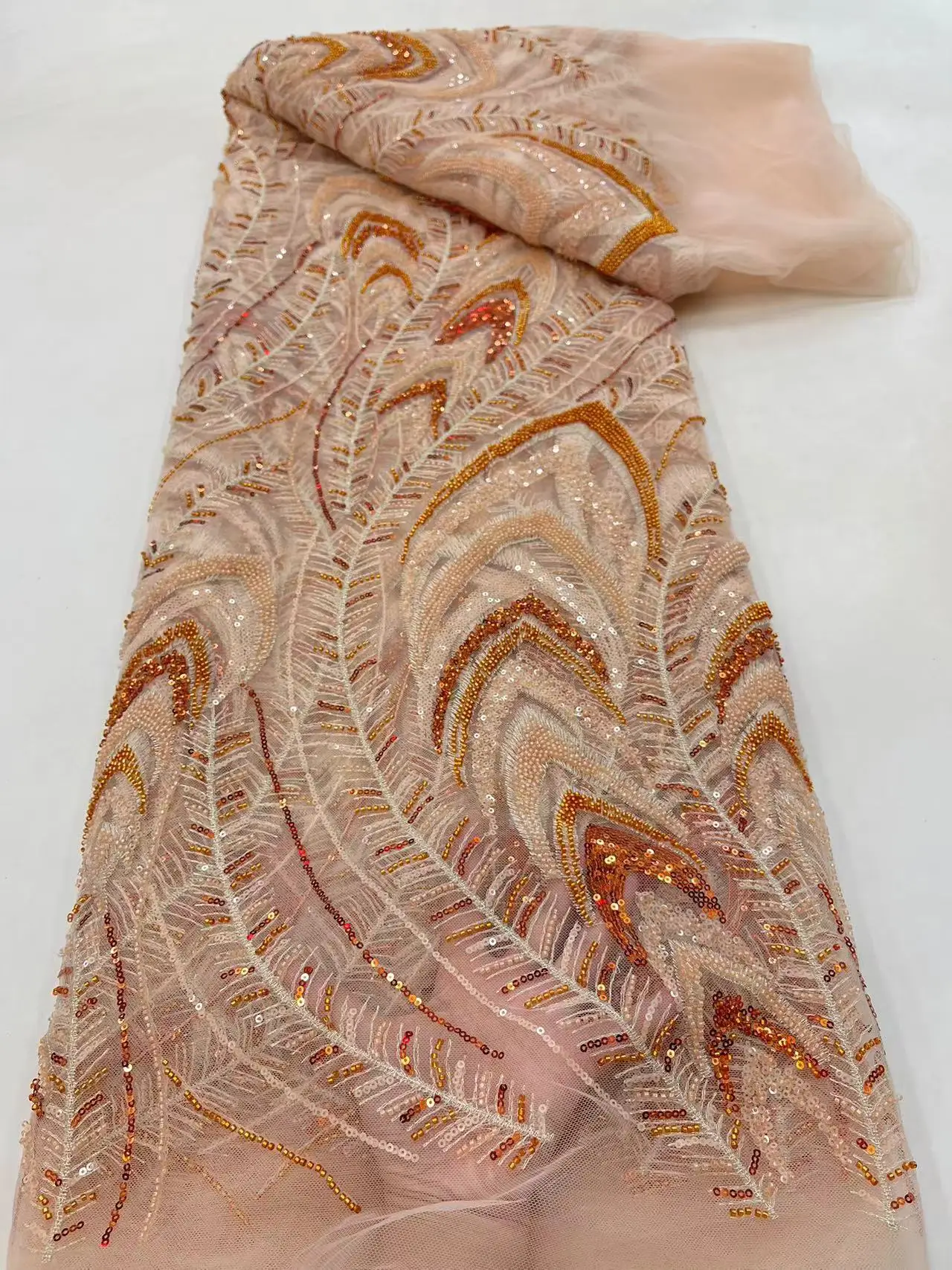 Latest Best Quality Popular Luxury Elegant Tulle Sequince lace With Stones Fabric For Wedding Evening Dresses NN2388_R