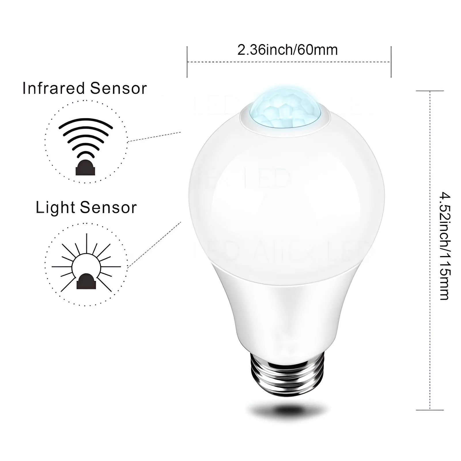 10/12/15/18/20W E27LED Lampadina con sensore di movimento Lampada a LED Sensore PIR Luce ON/OFF automatica Luce notturna per illuminazione di parcheggio domestico AC85V-265V