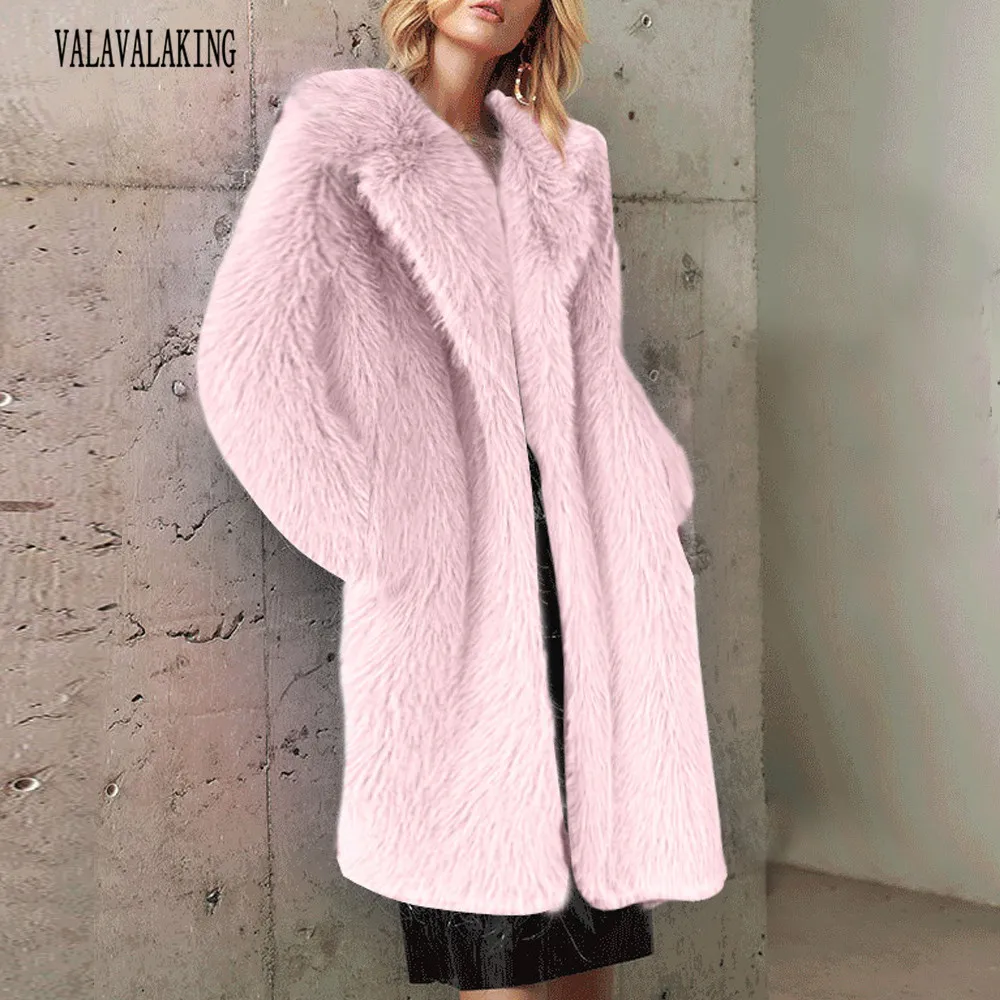 2025 Winter Plus Size Faux Fur Long Coat Women Elegant Long Sleeve Fluffy Jacket Ladies Large Thick Warm Furry Cardigan Outwear