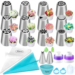 55 Pcs Russian Piping Tips Cake Decorating Set Baking Supplies Set Cupcake Rosette Stainless Steel Nozzle Frosting  Pastry Cake