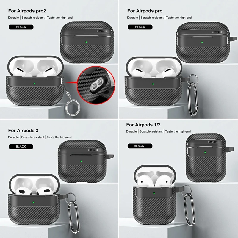 Carbon Fibre Case For Airpods Pro 2 For AirPods 3 Soft Silicone Earphone Case For Apple Airpods 3 2 1 Pro 2 Boxs Case With Hook