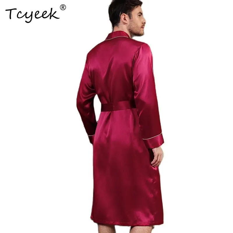 

Tcyeek Noble 100% настоящие шелковые халаты тутового шелка, мужские свадебные халаты средней длины с длинными рукавами, повседневные модные элегантные горячие продажи S38012QM