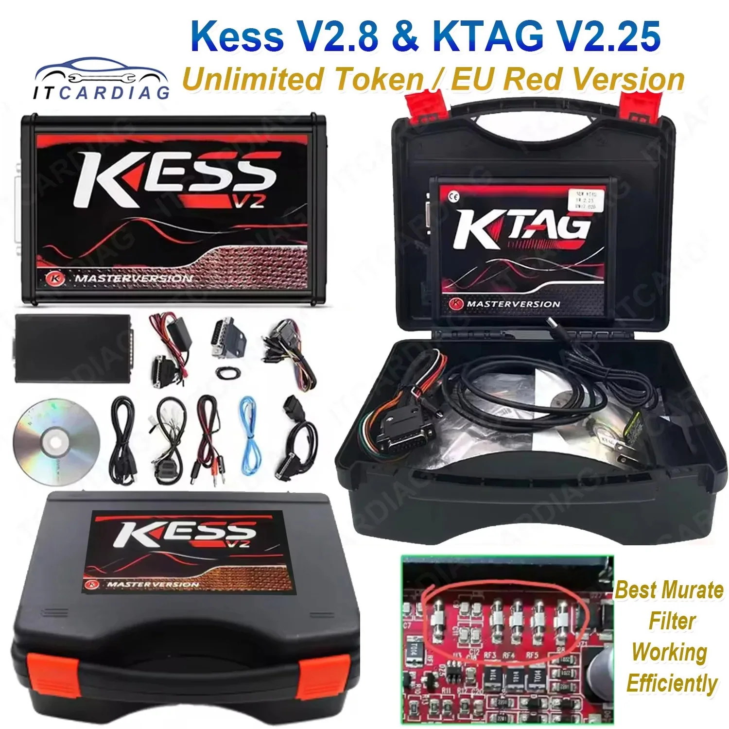 

Toolbox Online EU Red Kess V2 V5.017 2.80 KTAG 7.020 2.25 Murata Filter Chip OBD2 OBD 2 Car Trucks ECU Chip Tuning Kit Unlimited