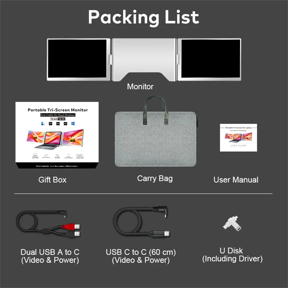 Dual-Screen Display Office Portable Monitor FHD Backlit Notebook Sub-Screen Dual Triple Screen Extender Compatible with All PC