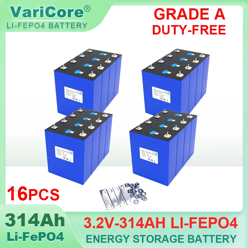 

16pcs 3.2V 314Ah Lifepo4 Rechargeable Battery Lithium Iron Phosphate Travel Solar RV Campers Cell 12v batteries Grade A Tax Free